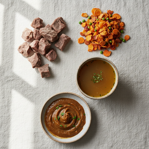 dog food toppers including freeze-dried meat, bone broth, dehydrated mixers and gravy toppers for picky eaters and added nutrition