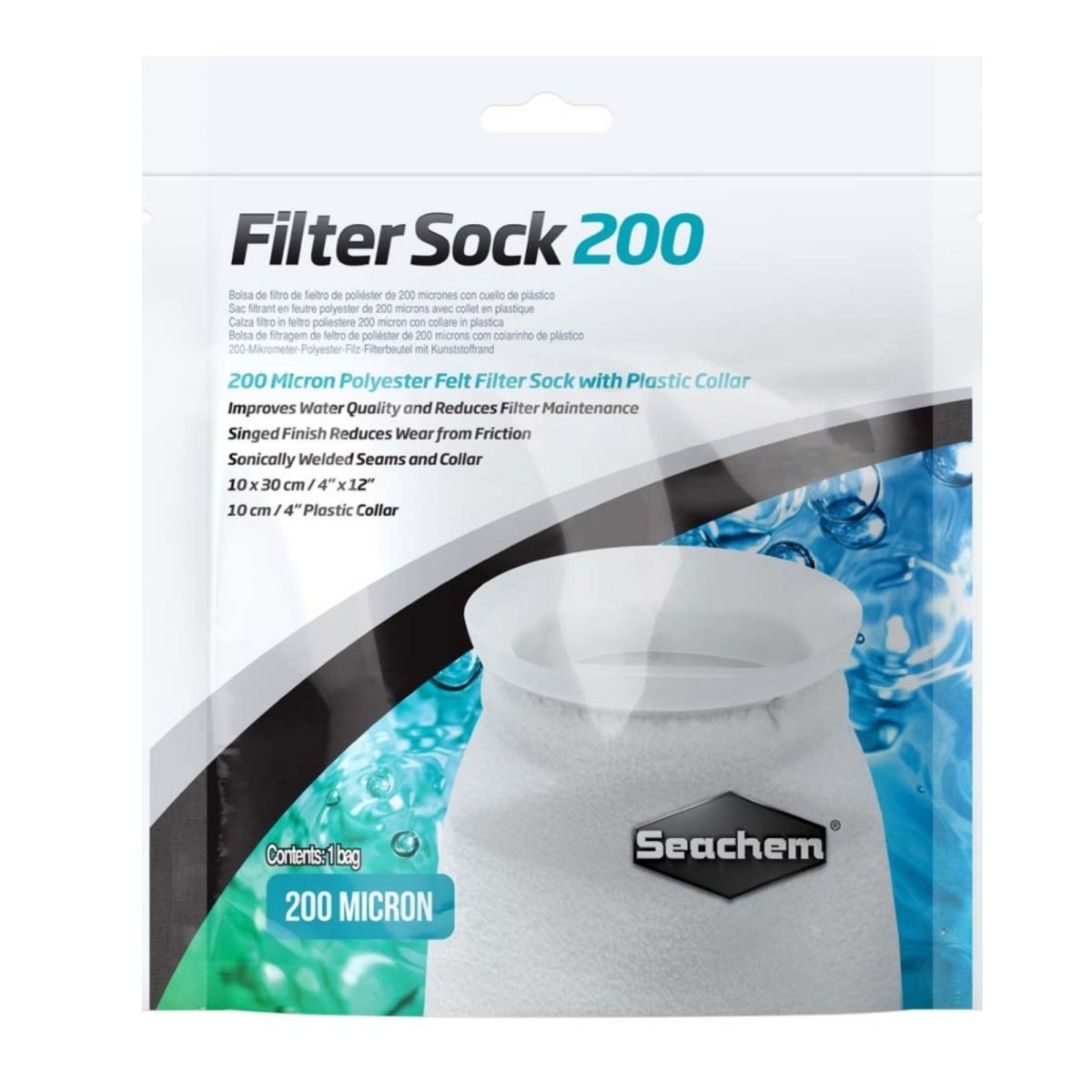 Seachem Laboratories Welded Filter Sock with Plastic Collar White, 1ea/4In X 12 in, SM - Pets Perfect