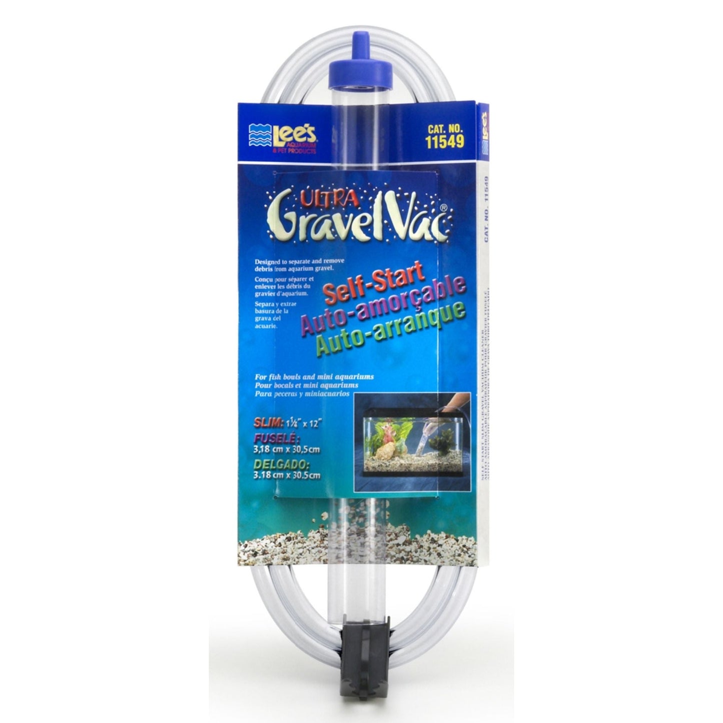 Lee's Aquarium & Pet Products Ultra GravelVac Self-Start Gravel Vacuum Cleaner with Clip 1ea/1 1/4In X 12 in, Slim