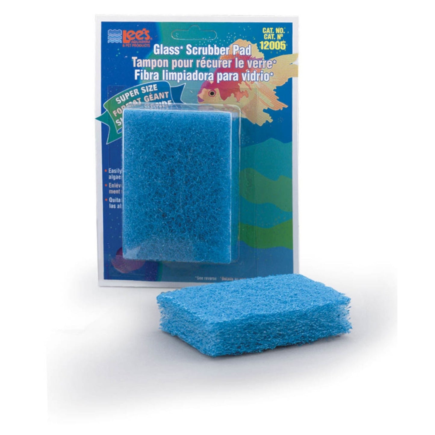Lee's Aquarium & Pet Products Scrubber Pad for Glass Aquariums Blue, 1ea/3 In X 4 in, Super-Size