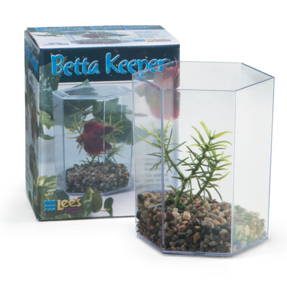 Lee's Aquarium & Pet Products Betta Keeper with Lid Gravel and Plant Clear, 1ea/24oz.