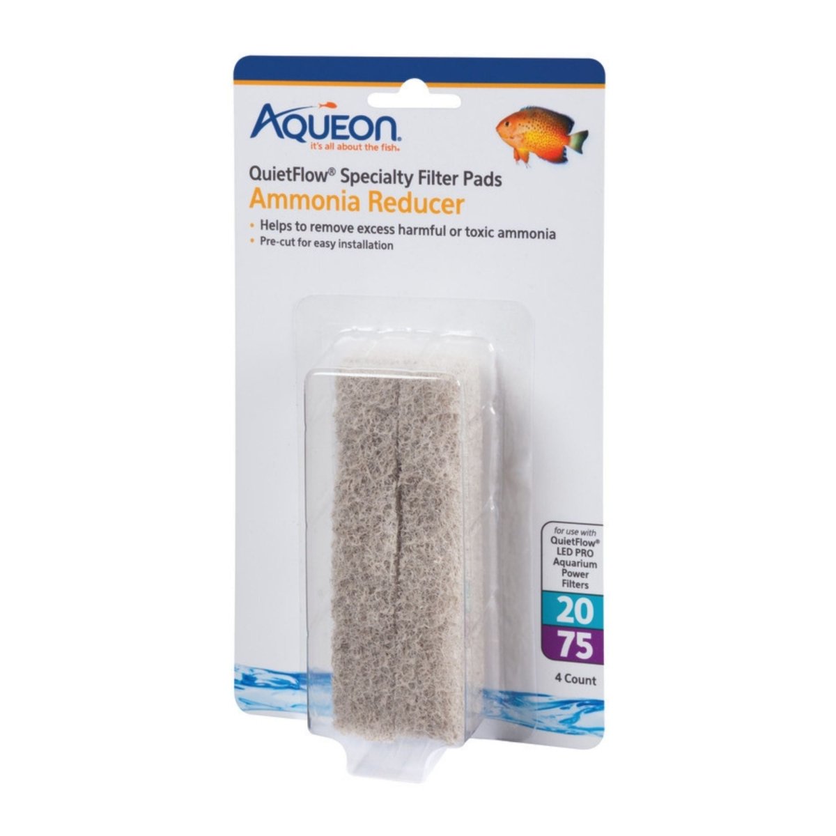Aqueon Replacement Specialty Aquarium Filter Pads Ammonia Reducer, 20/75 - Pets Perfect