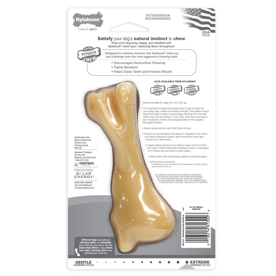 Nylabone Power Chew Femur Bone BIG Dog Chew Toy Chicken, XX-Large/Monster 50 lb. 1 ct - Pets Perfect
