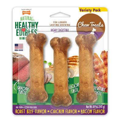 Nylabone Healthy Edibles AllNatural Long Lasting Chew Treats Variety Pack 3 count, SMall/Regular Up To 25 lb