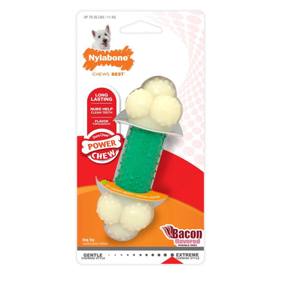 Nylabone Power Chew Double Action Durable Dog Toy Bacon Small/Regular, up to 25 lb - Pets Perfect