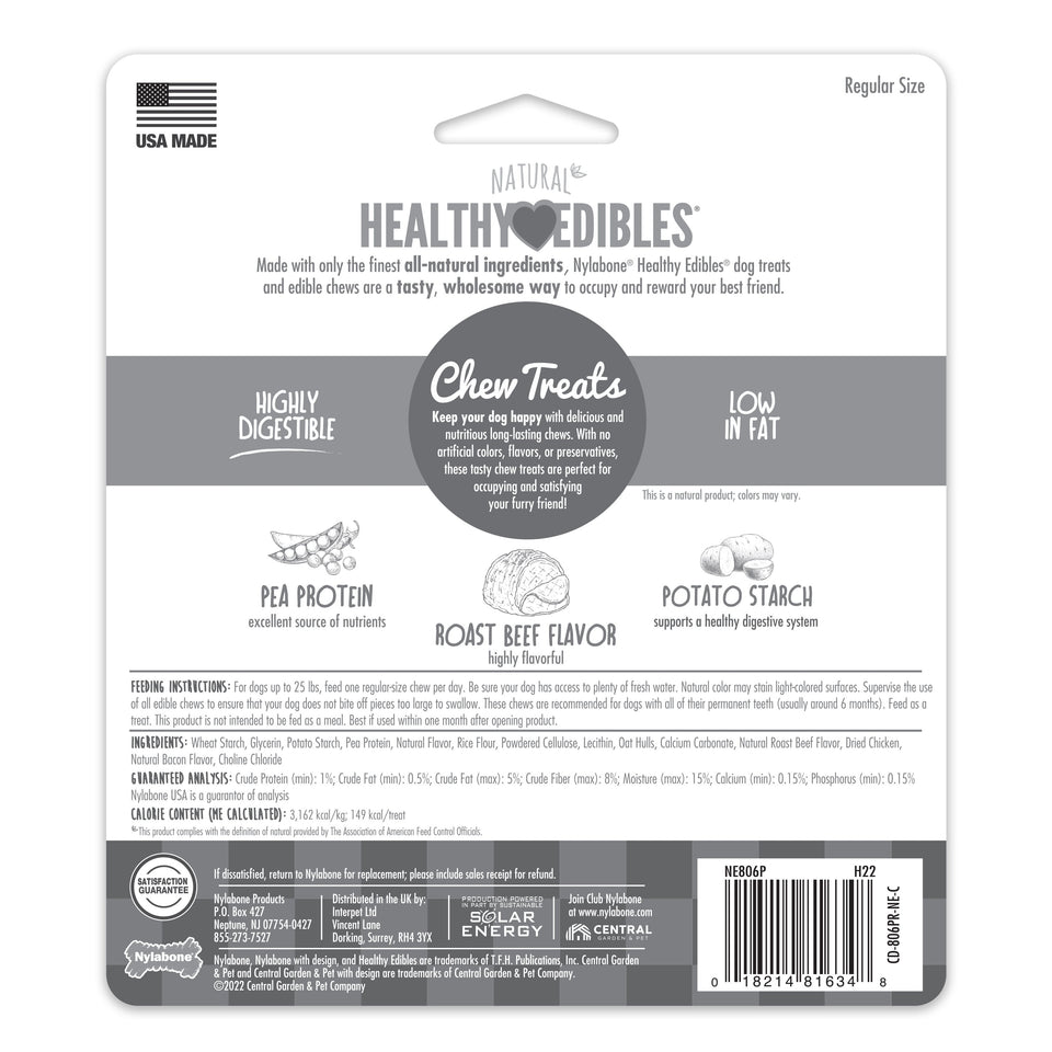 Nylabone Healthy Edibles AllNatural Long Lasting Roast Beef Dog Chew Treats Roast Beef, SMall/Regular Up To 25 Ibs. 3 ct
