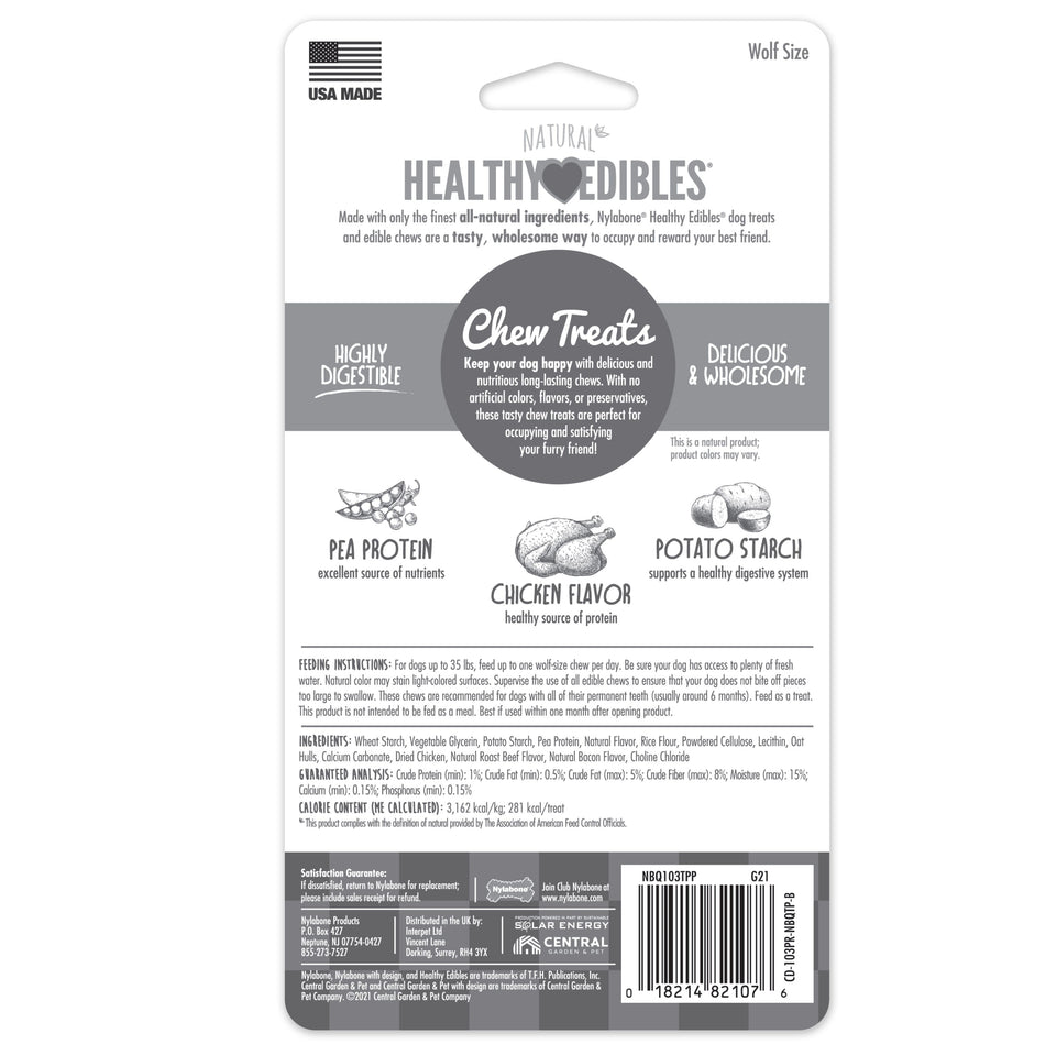 Nylabone Healthy Edibles AllNatural Long Lasting Chicken Dog Chew Treats Chicken, Medium/Wolf Up To 35 Lbs. 2 ct