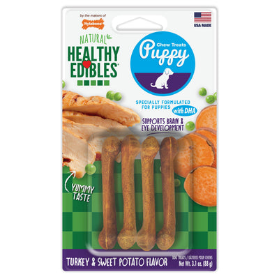 Nylabone Healthy Edibles Puppy Turkey Sweet Potato Dog Chew Treats Turkey Sweet Potato, XS/Petite Up To 15 Lbs. 4 ct