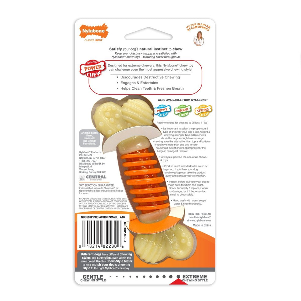 Nylabone PRO Action Dental Power Chew Durable Dog Toy Bacon Small/Regular, up to 25 lb - Pets Perfect