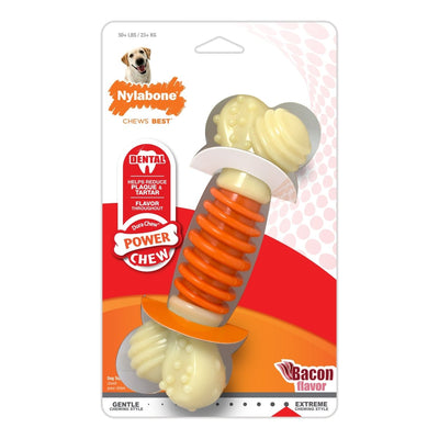 Nylabone PRO Action Dental Power Chew Durable Dog Toy Bacon, Orange, Large/Giant up to 50 lb 1 ct - Pets Perfect