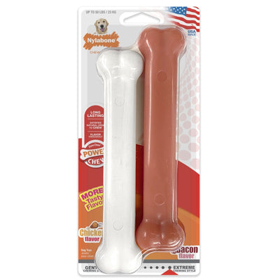 Nylabone Power Chew Bacon Chicken Durable Dog Chew Toy Pack Chicken Bacon, Large/Giant up to 50 lb 2 ct - Pets Perfect