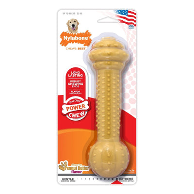 Nylabone Barbell Power Chew Durable Dog Toy Peanut Butter Large/Giant, up to 50 lb - Pets Perfect