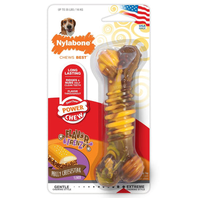 Nylabone Flavor Frenzy Power Chew Durable Dog Chew Toy Philly Cheesesteak, Medium/Wolf up to 35 lb 1 ct - Pets Perfect