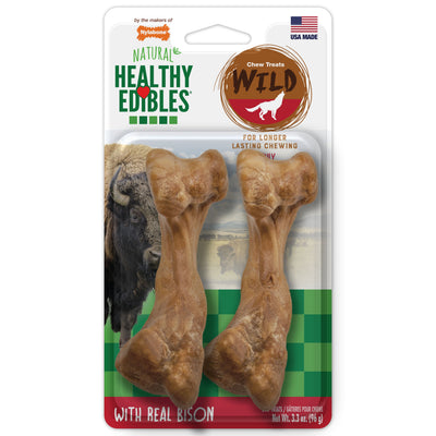 Nylabone Healthy Edibles WILD Natural Long Lasting Bison Dog Chew Treats Bison, Medium/Wolf Up To 35 Lbs. 2 ct