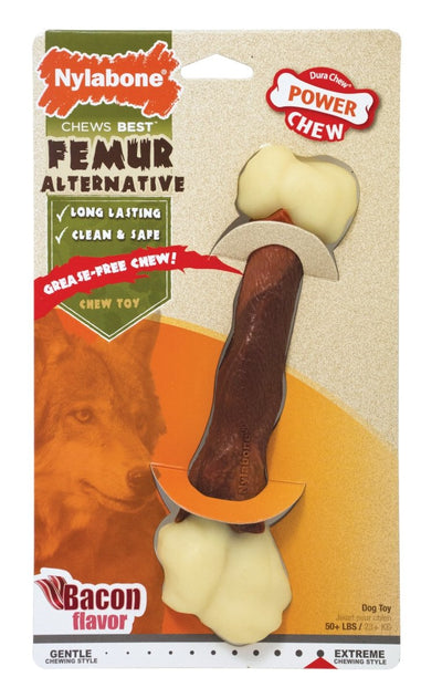 Nylabone Power Dog Chew Femur Dog Bone Alternative Bacon Large/Giant, up to 50 lb - Pets Perfect