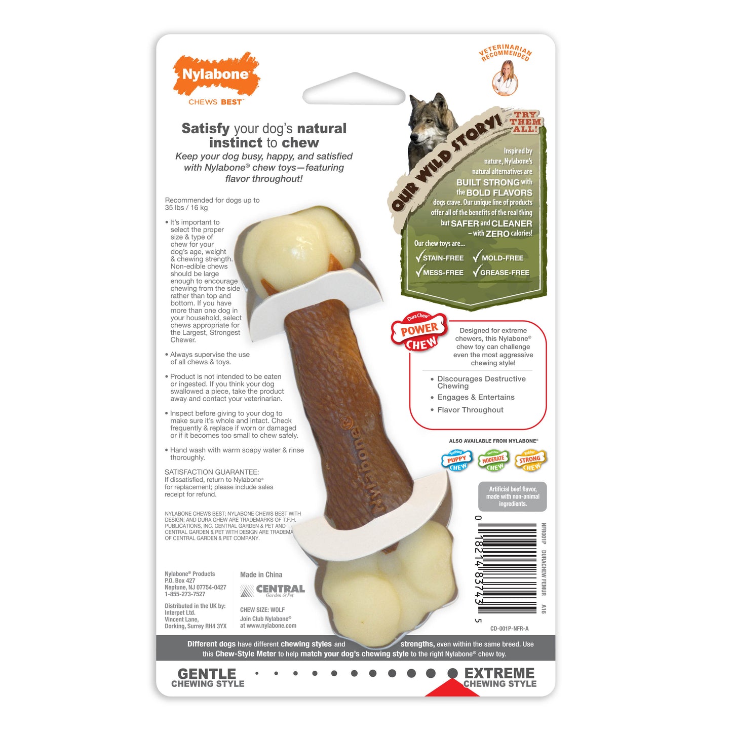 Nylabone Power Dog Chew Femur Dog Bone Alternative Beef Medium/Wolf, view 7