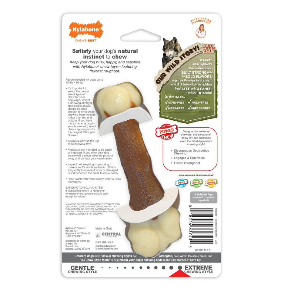 Nylabone Power Dog Chew Femur Dog Bone Alternative Beef Medium/Wolf, up to 35 lb - Pets Perfect