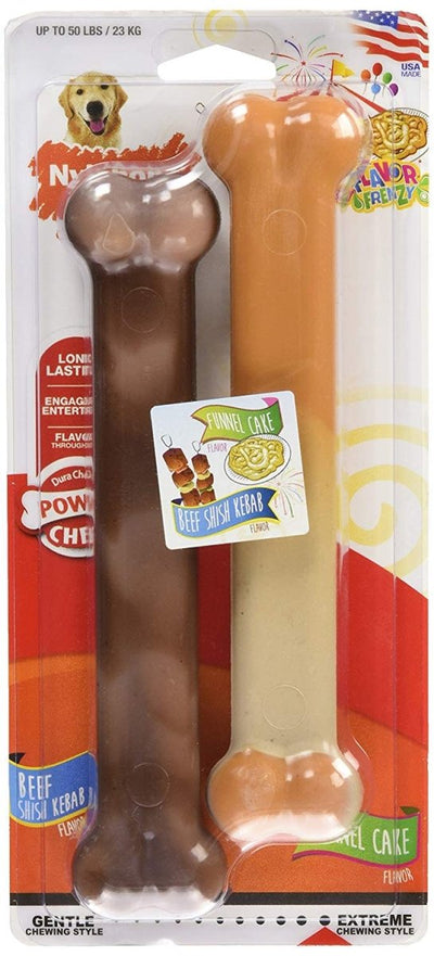 Nylabone Power Chew Flavor Frenzy Durable Dog Chew Toys Twin Pack Funnel Cake Shish Kabob, Large/Giant up to 50 lb. 2 ct - Pets Perfect