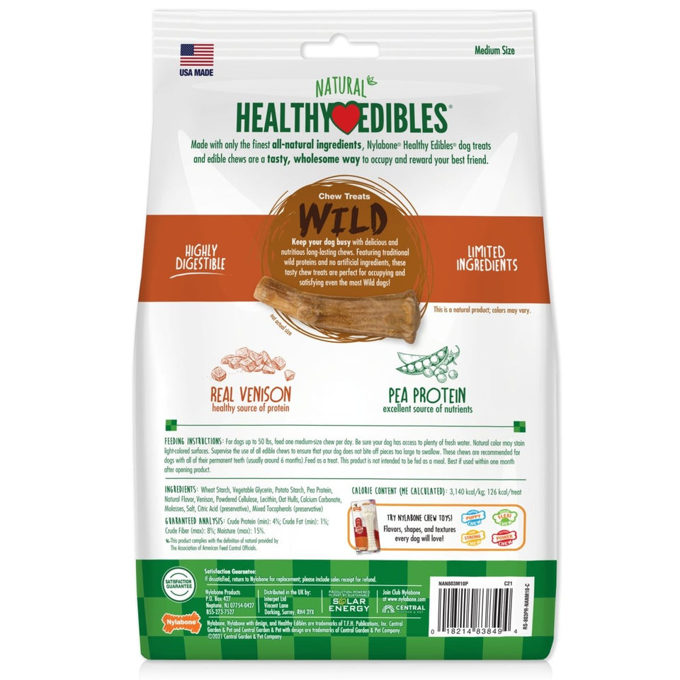Nylabone Healthy Edibles WILD All-Natural Long-Lasting Antler Dog Chew Treats Venison, Large/Giant up to 50 lb. 10 ct - Pets Perfect