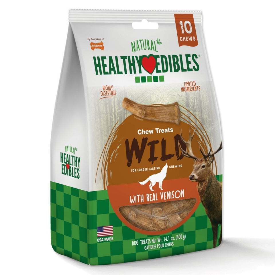 Nylabone Healthy Edibles WILD All-Natural Long-Lasting Antler Dog Chew Treats Venison, Large/Giant up to 50 lb. 10 ct - Pets Perfect