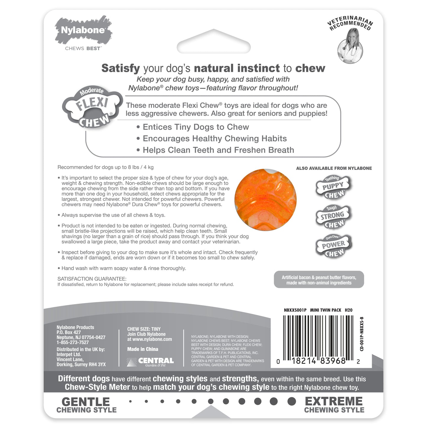 Nylabone Moderate Dog Chew FlexiChew Bone Peanut Butter Bacon, view 8