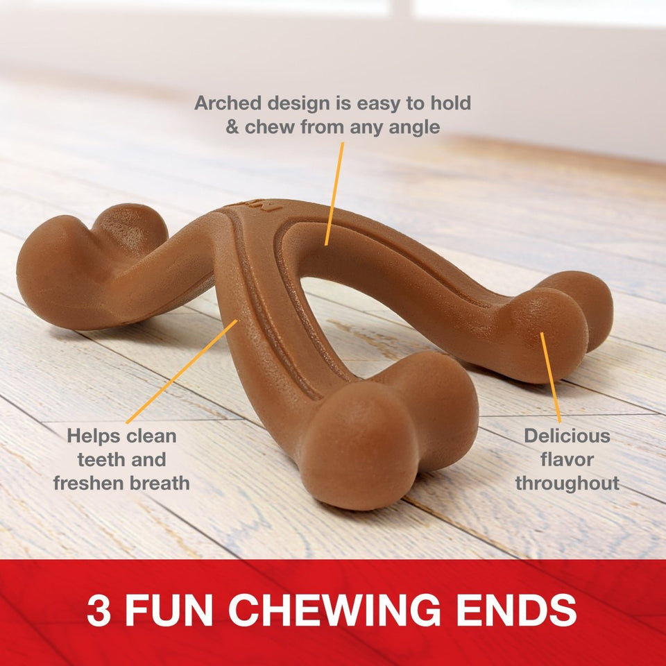 Nylabone Ergonomic Hold Chew Wishbone Power Chew Durable Dog Toy Bison, Small/Regular up to 25 lb - Pets Perfect