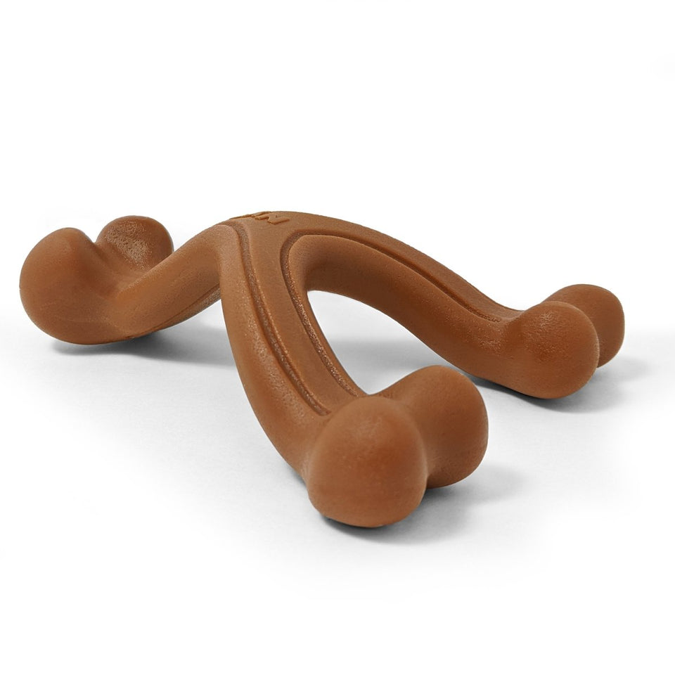 Nylabone Ergonomic Hold Chew Wishbone Power Chew Durable Dog Toy Bison, Small/Regular up to 25 lb - Pets Perfect