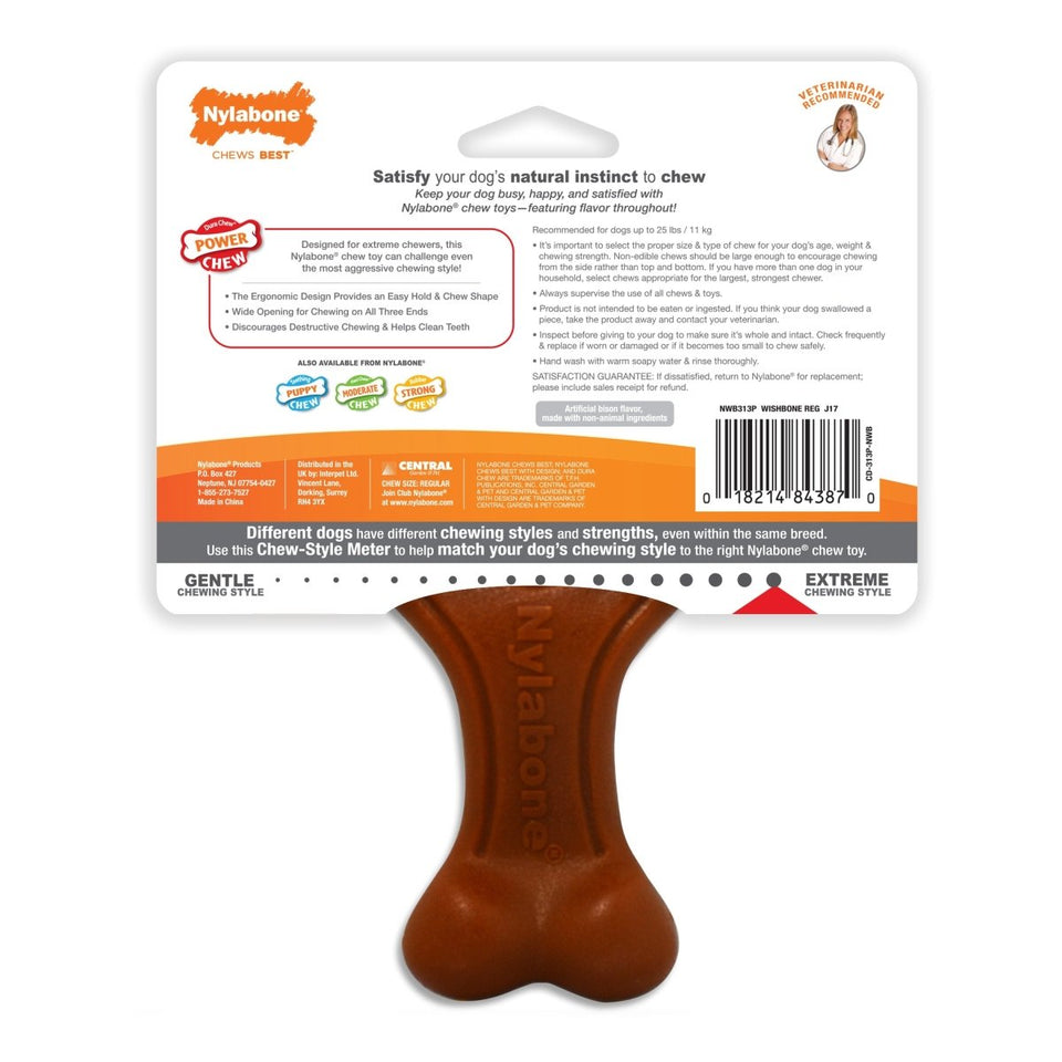Nylabone Ergonomic Hold Chew Wishbone Power Chew Durable Dog Toy Bison, Small/Regular up to 25 lb - Pets Perfect