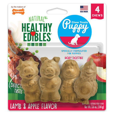 Nylabone Healthy Edibles Puppy AnimalShaped Lamb Apple Dog Chew Treats Lamb Apple, SMall/Regular Up To 25 Ibs. 4 ct