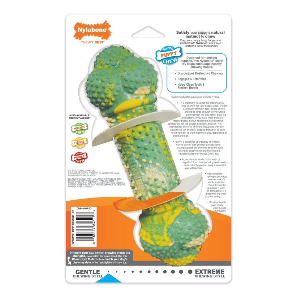 Nylabone Just for Puppies Double Action Bone Puppy Dog Teething Chew Dog Toy Peanut Butter Banana, Medium/Wolf up to 35 lb 1 ct - Pets Perfect
