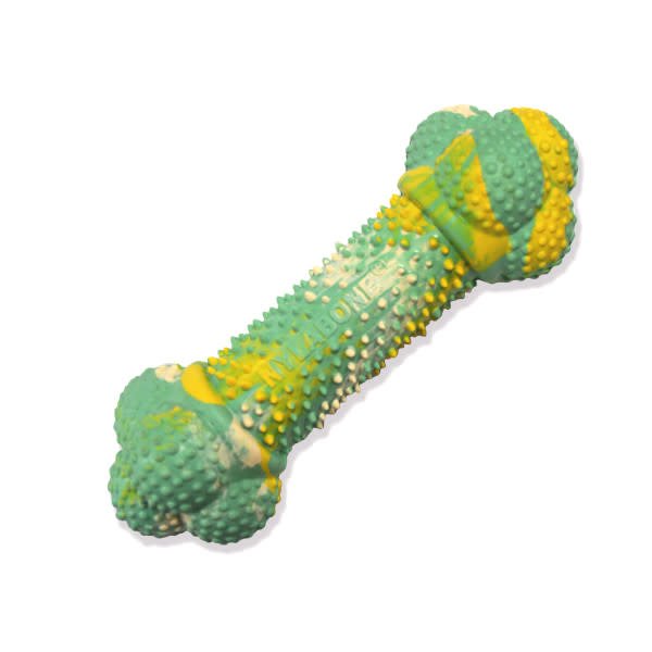 Nylabone Just for Puppies Double Action Bone Puppy Dog Teething Chew Dog Toy Peanut Butter Banana, Medium/Wolf up to 35 lb 1 ct - Pets Perfect