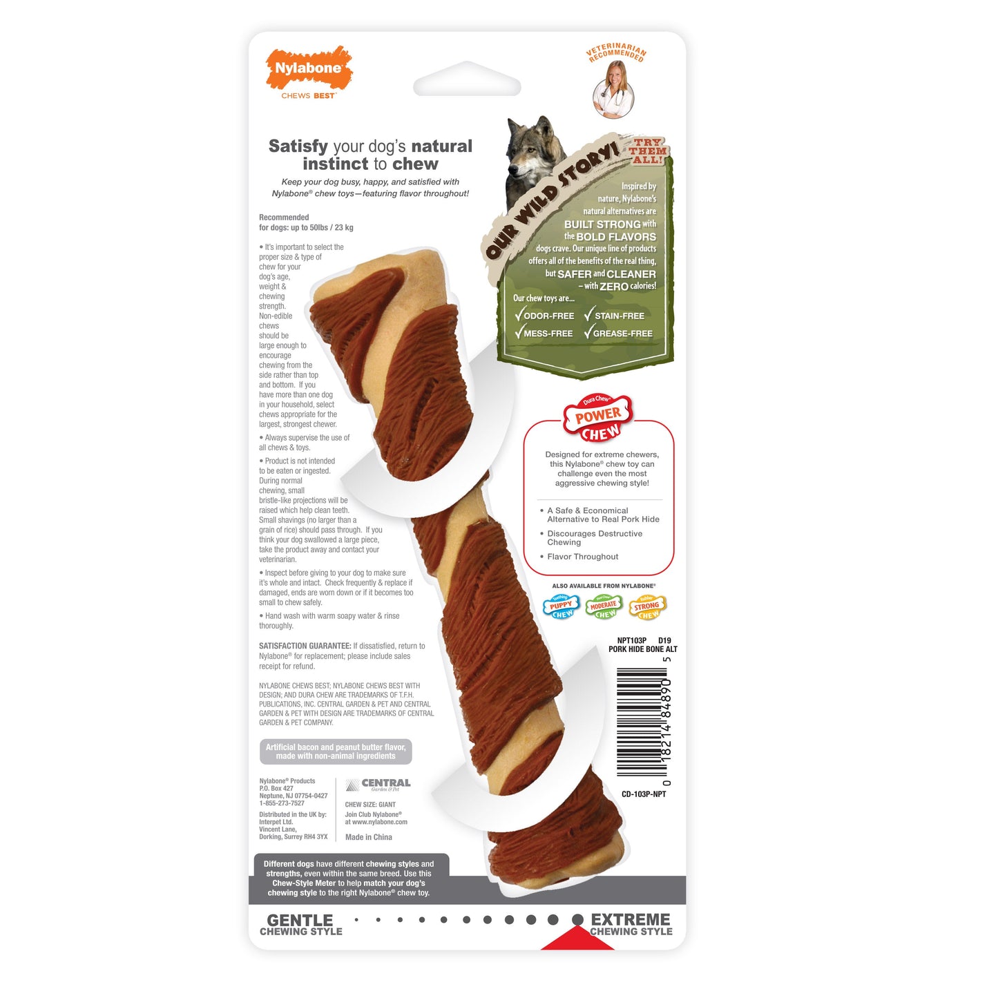 Nylabone Power Chew Pork Hide Alternative Dog Chew Toy Bacon & Peanut, view 9