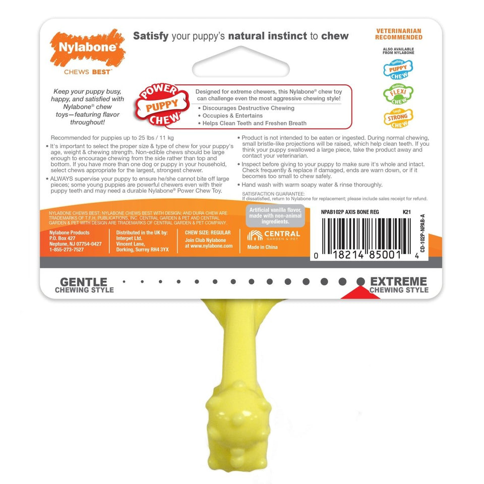Nylabone Puppy Power Chew Axis Bone Nylon Chew Dog Toy Vanilla, Small/Regular up to 25 lb. 1 ct - Pets Perfect