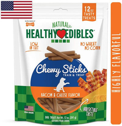 Nylabone Healthy Edibles Chewy Dog Treat Sticks Bacon & Cheese 12 oz - Pets Perfect