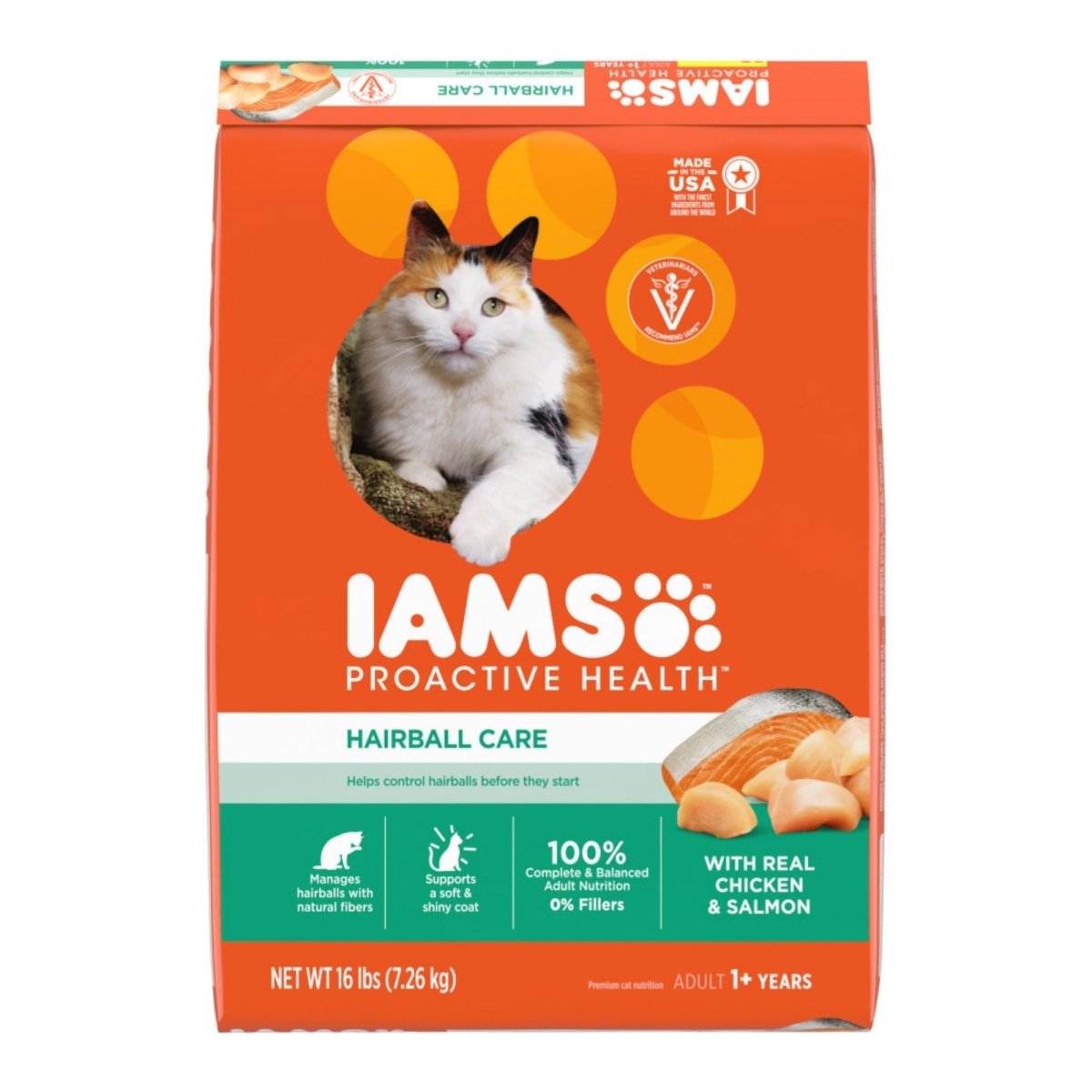 IAMS Proactive Health Hairball Care Adult Dry Cat Food Chicken & Salmon 16lb - Pets Perfect