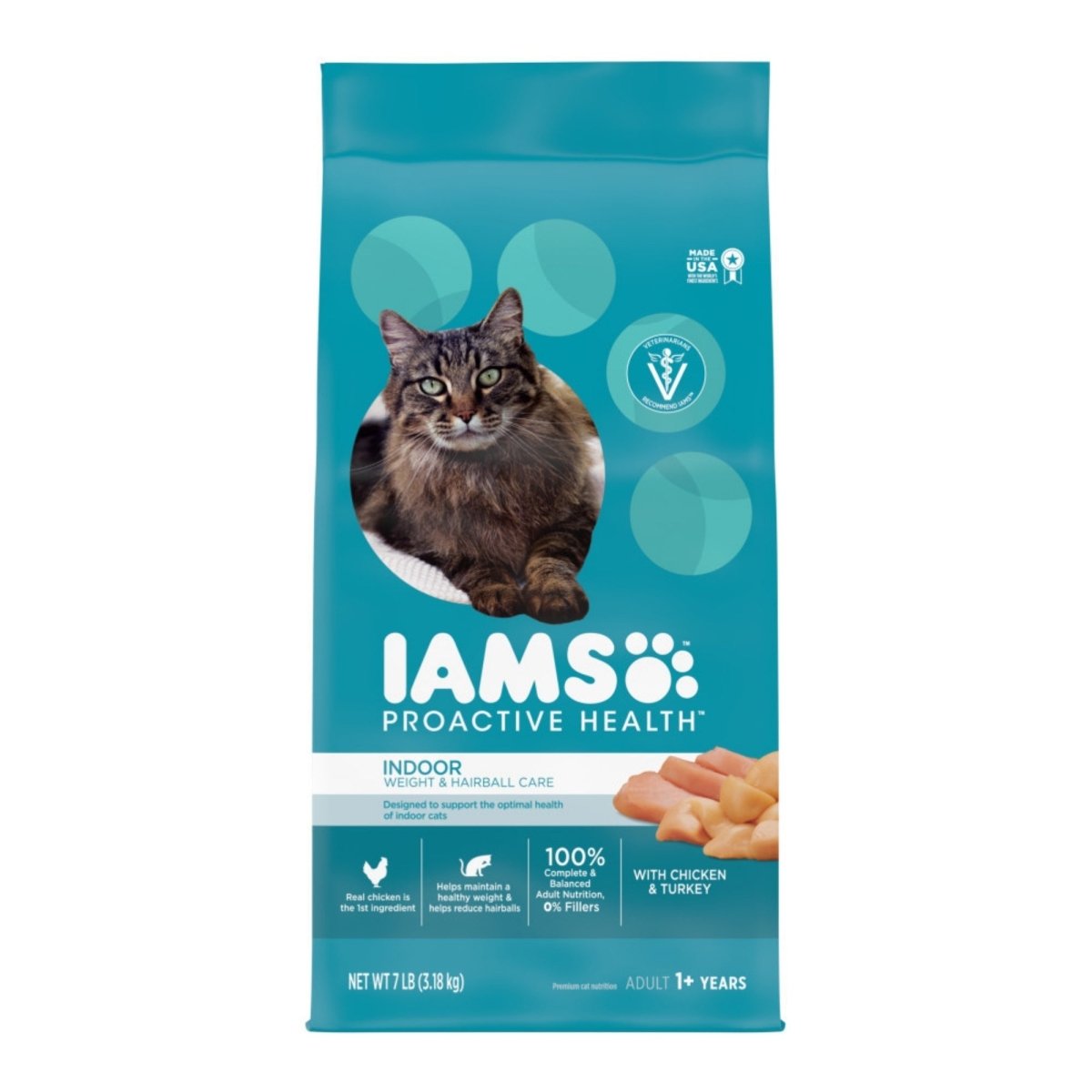 IAMS Proactive Health Weight Control & Hairball Care Indoor Adult Dry Cat Food Chicken & Turkey 7lb - Pets Perfect
