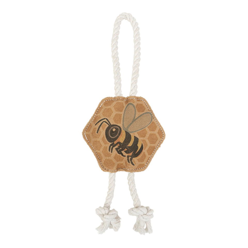 Territory Dog Natural Leather Color Bee Tug Toy 14in.