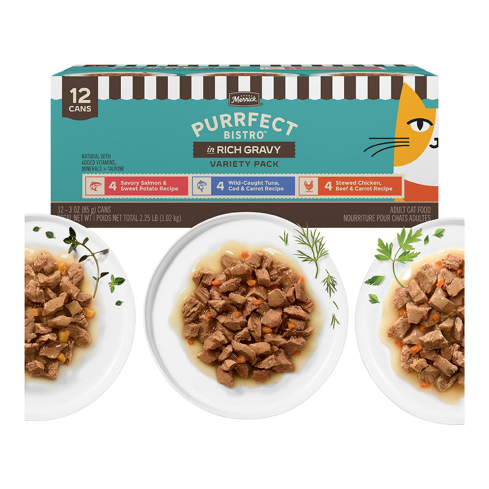 Merrick Cat Purrfect Bistro Chunk In Gravy 3oz. Variety Pack (Case of 24)