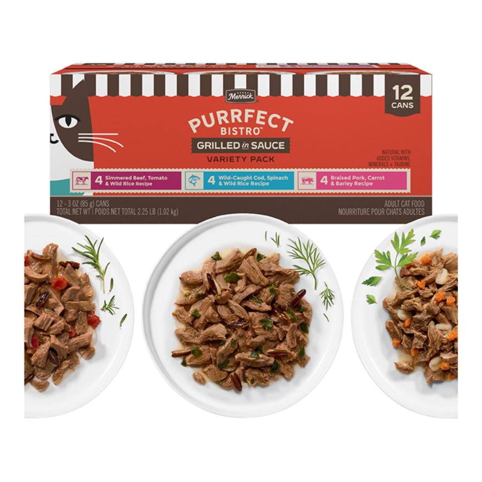Merrick Cat Purrfect Bistro Grilled In Gravy 3oz. Variety Pack (Case of 24)