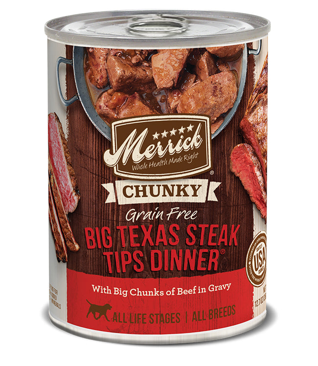 Merrick Grain - Free Chunky Big Texas Steak Beef Wet Dog Food | 12.7 oz (Case of 12) - Pets Perfect