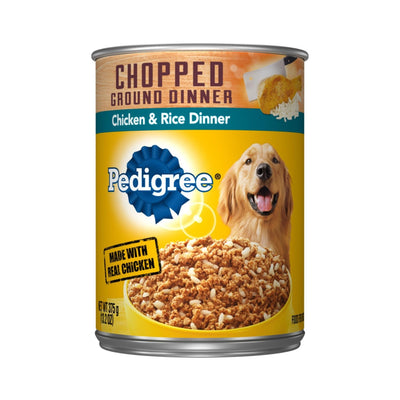 Pedigree Chopped Ground Dinner Adult Wet Dog Food Chicken & Rice, 13.2 oz each, Case of 12