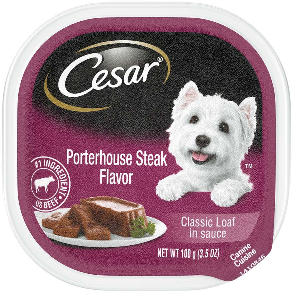 Cesar Classic Loaf in Sauce Adult Wet Dog Food Porterhouse Steak, 3.5 oz each, Case of 24