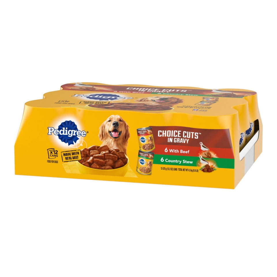 Pedigree Choice Cuts in Gravy Adult Wet Dog Food Variety Pack (Beef, Country Stew), 158.7 oz 12 ct