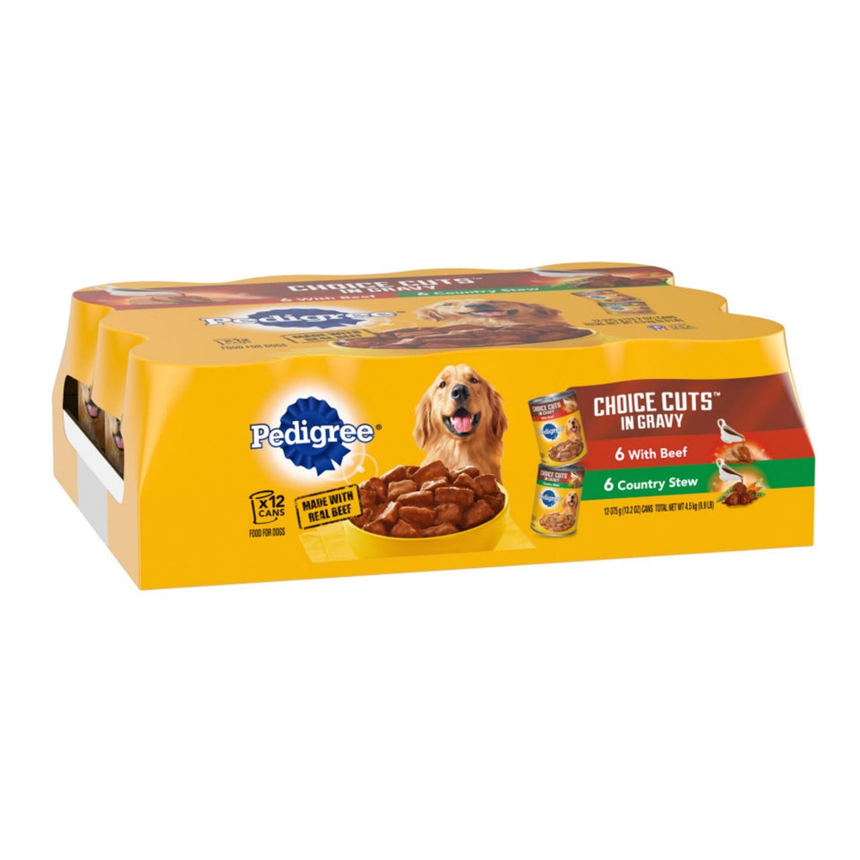 Pedigree Choice Cuts in Gravy Adult Wet Dog Food Variety Pack (Beef, Country Stew), 158.7 oz 12 ct