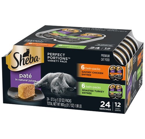 Sheba Perfect Portions Pate Wet Cat Food Variety Pack (Savory Chicken, Roasted Turkey) 2.6oz 12pk - Pets Perfect