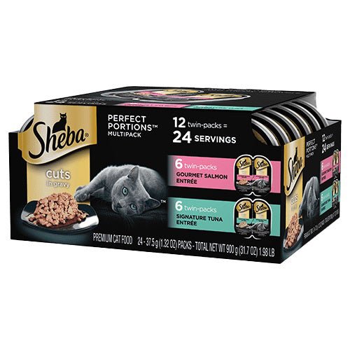 Sheba Perfect Portions Cuts in Gravy Wet Cat Food Variety Pack (Gourmet Salmon, Sustainable Tuna) 2.6oz 12pk - Pets Perfect