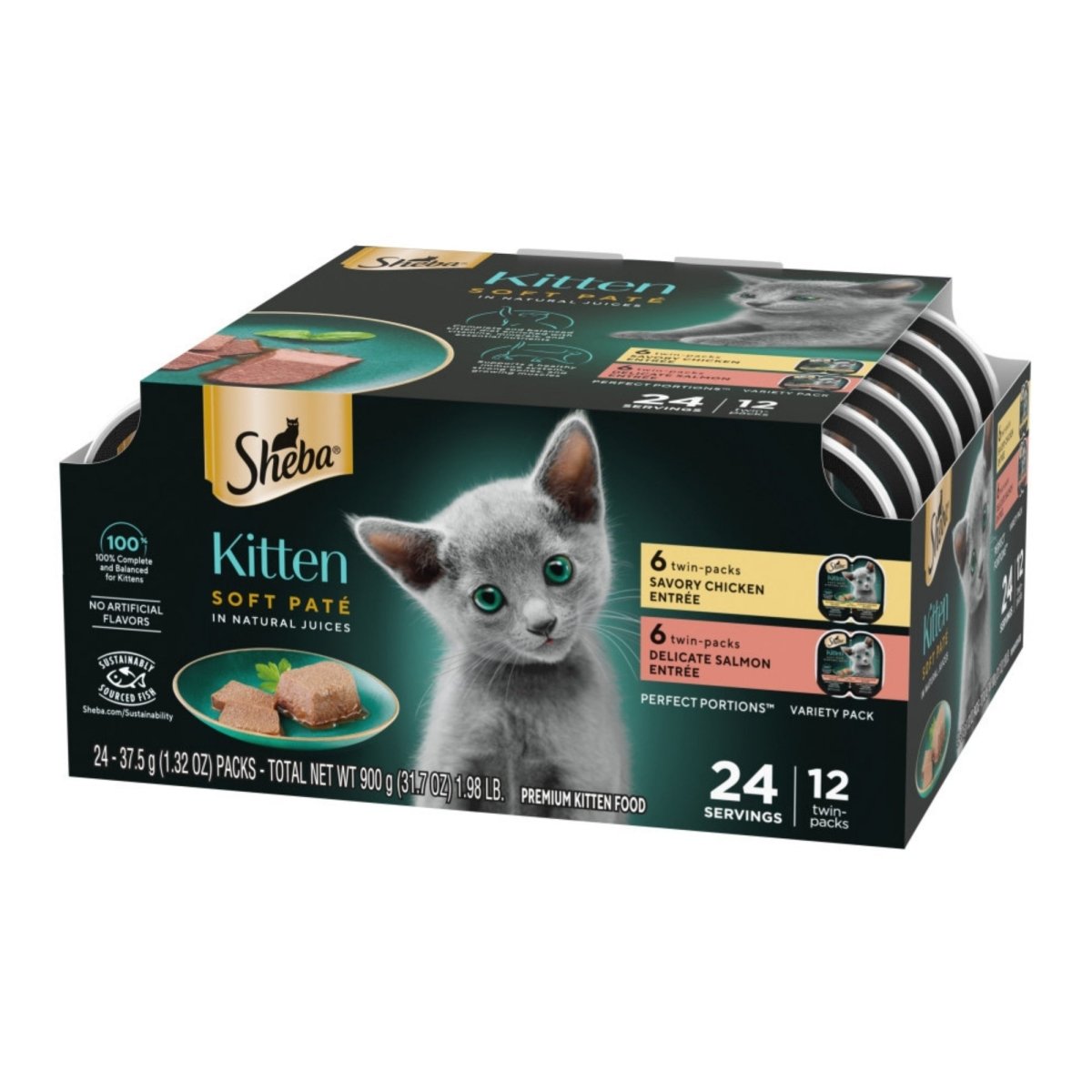 Sheba Perfect Portions Soft Pate Wet Kitten Food Variety Pack (Chicken, Salmon) 2.65oz - Pets Perfect