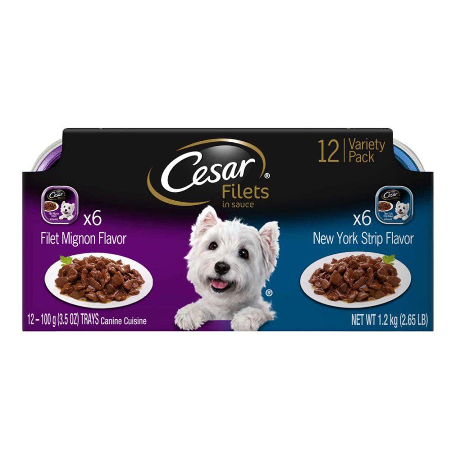 Cesar Filets in Gravy Adult Wet Dog Food Variety Pack (Filet Mignon, New York Strip) 42.3oz 12pk - Pets Perfect