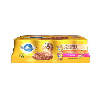 Pedigree Chopped Ground Dinner Adult Wet Dog Food Variety Pack (Beef, Chicken), 13.7 oz each, Case of 12