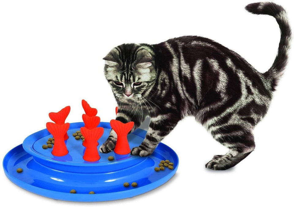 Jackson Galaxy Go Fish Puzzle Bowl and Cat Toy Blue, Orange
